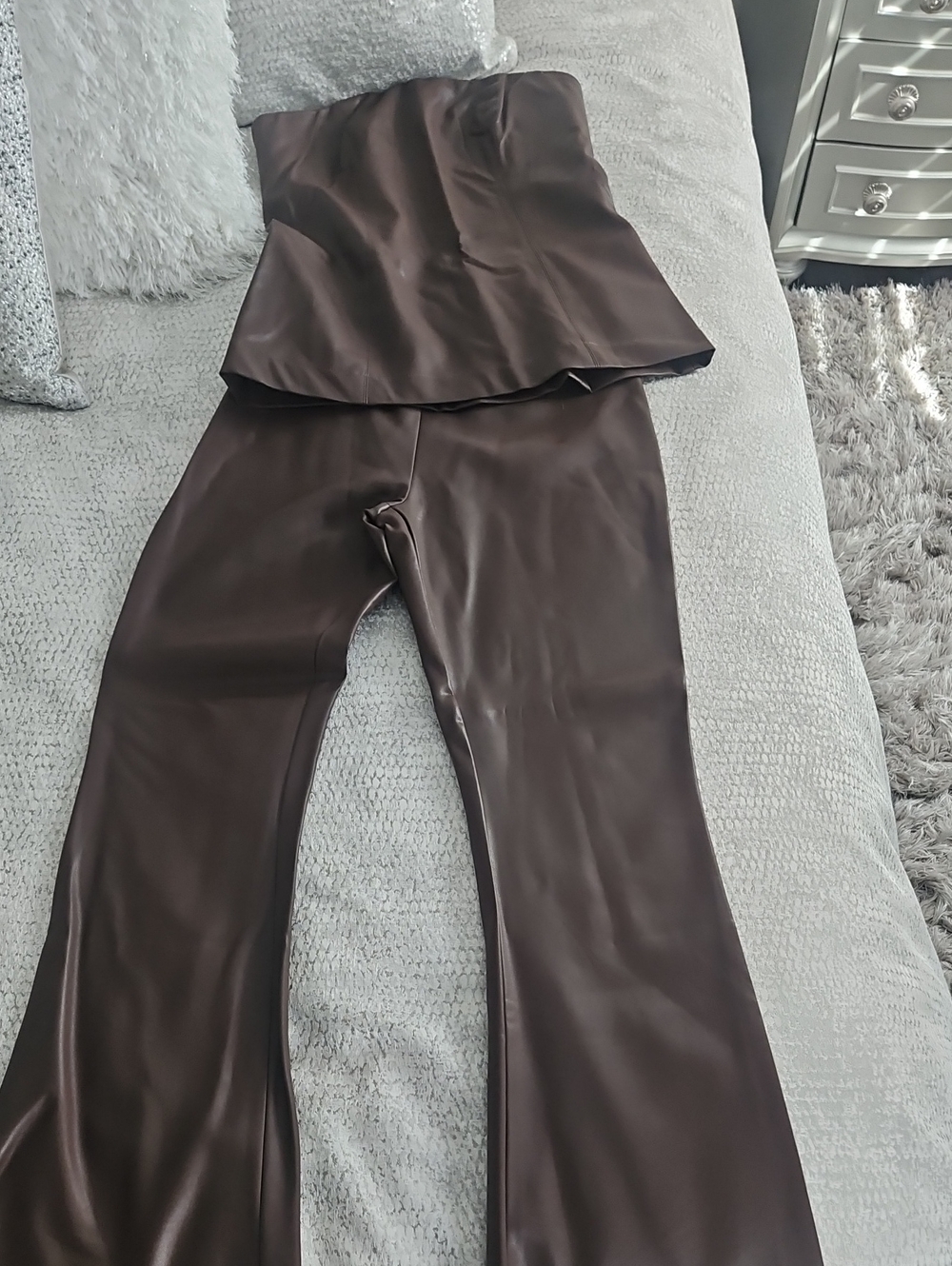 Le Lis Brown Faux Leather Flared Pants